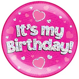 OAKTREE UK 633001 6" Jumbo Badge It's My Birthday Pink Holographic Dot