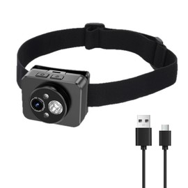 ciciglow Head Mounted Action Camera, 1080P Adjustable Angle Small Head Mounted Sports Camera, LED Headlamp Wearable Body Video Camera with Elastic Headband, Support 128GB for Outdoor Sports