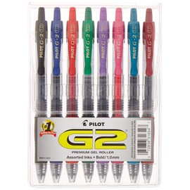 Pilot(R) G-2(TM) Retractable Gel Ink Rollerball Pen, Bold Point, 1.0 mm, Assorted Barrels, Assorted Ink Colors, Pack of 8