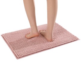Pincy Chenille Non-Slip Bath Mat, 40 x 60 cm, Shaggy Microfiber Bathroom Mat, Quick Water Absorbent, Machine Washable, Durable Floor Rug, Perfect for Bathroom (Pink)