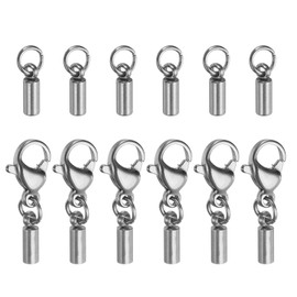 sourcing map 6pcs Cord End Cap 2mm ID Lobster Claw Clasp End Caps Stainless Steel for DIY Bracelets Necklaces, Silver Tone