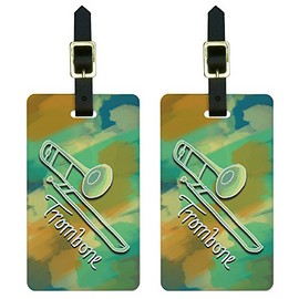 Trombone - Musical Instrument Music Brass Luggage Tags Suitcase ID Set of 2