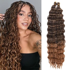CHARSUN Deep Wave Crochet Hair Curly Braiding Hair 22 Inch Ocean Wave Braiding Hair Extensions For Black Women Synthetic 2 Pack Boho Braids Extension(1b/30#)