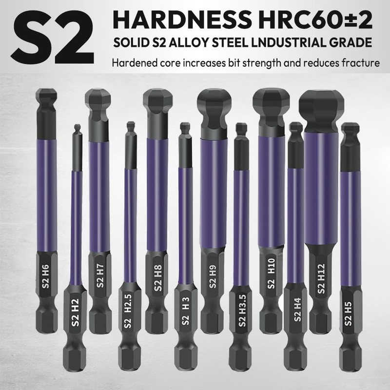 Saipe 12pcs Ball End Hex Bit Set, 75mm/3" Length Ball