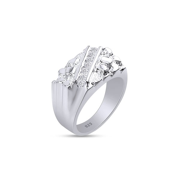 AFFY Signet Nugget Men's Ring Cubiz Zirconia In 14K White