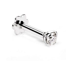 Diamond Nose Stud 14K White Gold Nose Ring Internally Threaded 6 MM Screw Back HI Color - Various Sizes, 0.04 Ct, Diamond, diamond