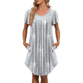 Bestshow Pleated Nightgown Soft Nightshirt Sleep Pajama Dress Short Sleepshirt Loungewear Sleepwear