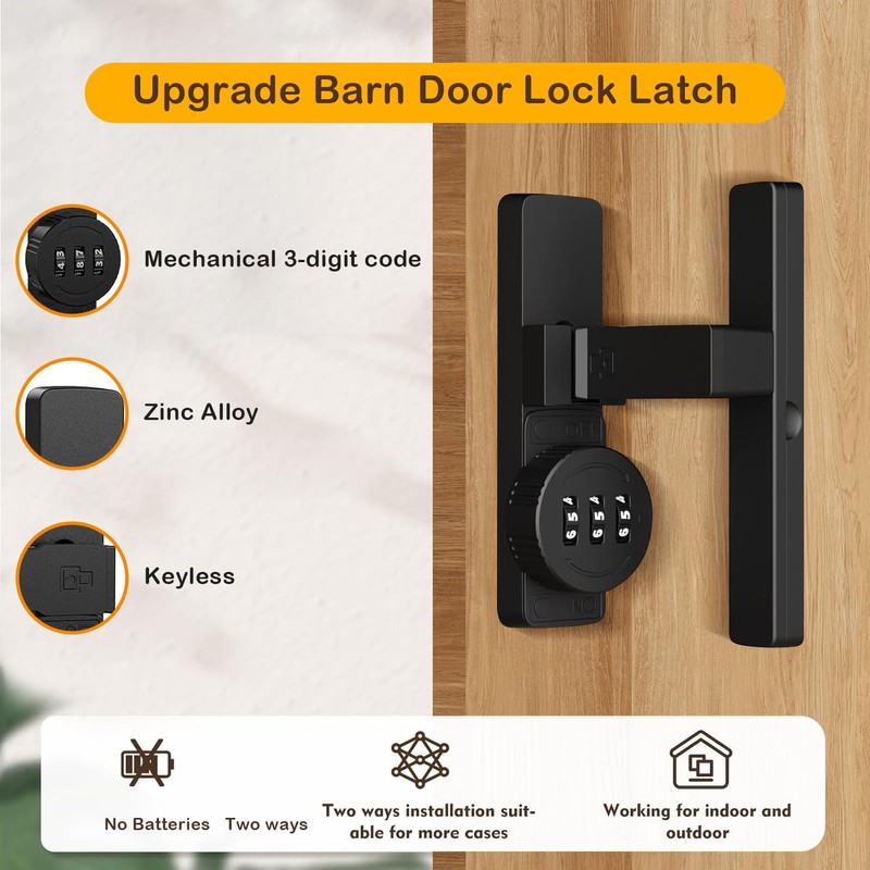 Barn Door Lock,Flip Latch Lock with Combination,90 Degree Sliding/Swinging Door