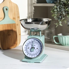 Salter Salter SA00562SFEU12 Timeless Mechanical Kitchen Scale C Baking Scale with 5 kg Capacity, 1 Litre Dishwasher Safe Bowl, Analogue Food Scale, Classic Design, Easy Read Large Dial, 22cm Height, Sage