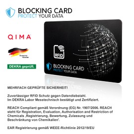 Dekra Tested RFID Blocker Card, Latest E-Field Jammer Technology - to Protect Against Data Theft, Extra Thin Card with 0.8 mm for Each Wallet, Card Protection, NFC Protection, black, RFID