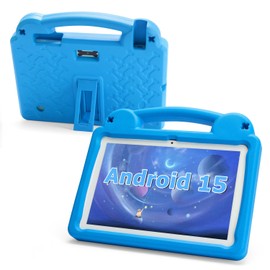 paitanry Kids Tablet 10 Inch, Android 15 Tablet for Kids, A523 Octa-Core, 8GB+64GB, 1TB Expandable, WiFi 6 (2.4G+5G), EVA Case with Stand, Blue