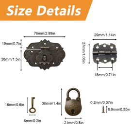 MOROBOR Antique Jewelry Box Antique Lock Latch Hasp Butterfly Hinge Mini Bear Padlocks with Key for DIY Jewelry Box, Wood Case Jewelry Chest Storage Box 2 Sets 8 PCS Box not Included