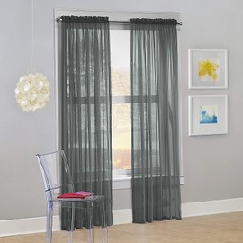 Decotex Set of 2 Sheer Voile Transparent Window Panel Curtain Drapes (54" W X 63" L, Gray)