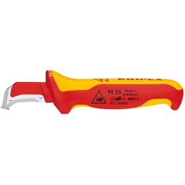 KNIPEX 98 55 Cuchillo Pelacables Aislado VDE 1000V – Con Guía de Deslizamiento, Mango Ergonómico, 180 mm (7") para Electricista Profesional
