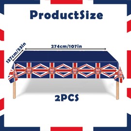 2Pcs VE Day 80th Tablecloth, Union Jack Flag Tablecloth, 137*274cm Table Covers Plastic Table Cloth with Union Jack Flag, UK Tablecover for 80 Years Anniversary Victory In Europe RAF WW2 1945