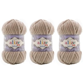 Alize Velluto 100% MicroPolyester Baby Blanket Yarn Lot of 3 skn 225 Yards 3x100gram, Yarn Weight: Super Bulky 6 (530 Beige)
