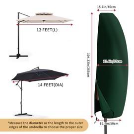 PATIO PLUS Parasol Cover for Garden Cantilever Parasol,Waterproof Polyethylene Fabric, With Adjustable drawstring and Zipper (Green,265x40/70/50cm)