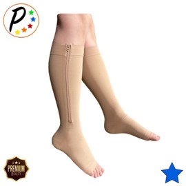Presadee 30-40 mmHg Extra Firm Zipper Compression Leg Swelling Open Toe Socks (Nude, 0)