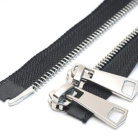 ByaHoGa 24 inch #5 Two Way Separating Jacket Zipper Silver Teeth Metal Zippers for Jackets Coats Sewing Crafts (24" TW Silver)