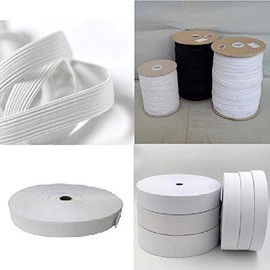 1/4" (6 mm) 8 Cord White Flat Elastic - 10 mts