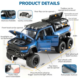 FRJV Toy Trucks for Boys 1/32 Diecast Trucks Mammoth Model Truck,Collectible Pickup Truck Model Kit,Pull Back Cars with Lights and Sounds,Toy Trucks for Boys Age 4-7（Blue）