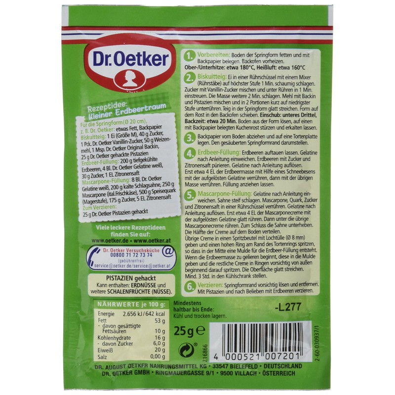 Dr. Oetker Pistachios Chopped, 25 g, Crushed Pistachios, Elegant Ingredient