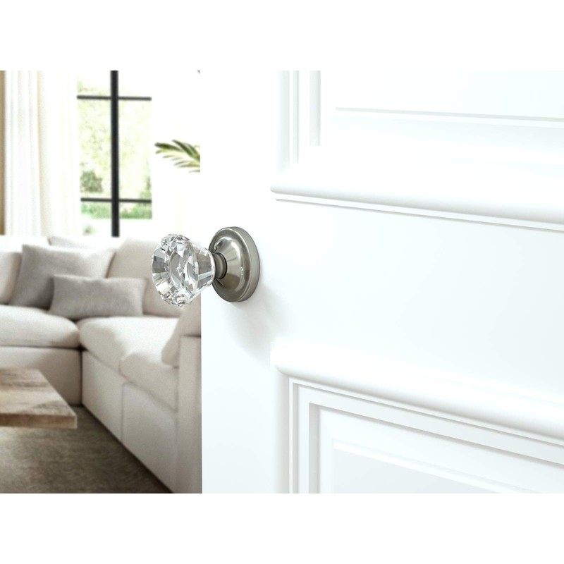 (6 Pack) Dummy Diamond Round Brilliant Crystal Door Knobs Satin