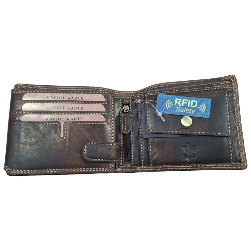 Einkaufszauber Genuine Buffalo Leather Hunter Purse Deer, dark brown, Wallet