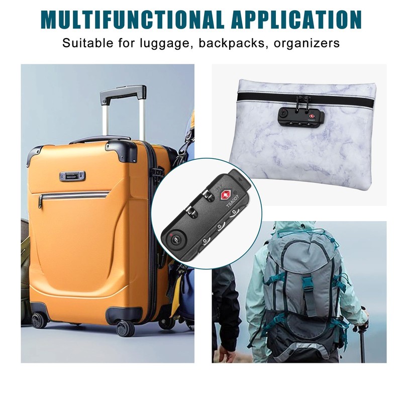 2 PCS TSA007 Zipper Luggage Locks, Suitable for Luggage,Backpacks, Handbags,