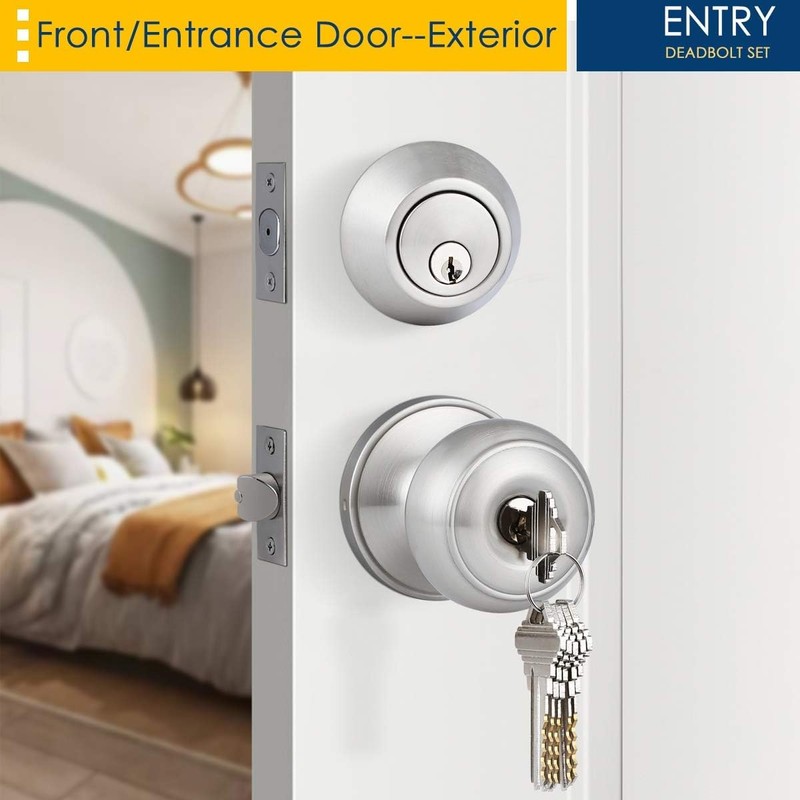 Brotima 3 Pack Keyed Alike Entry Door Knob and Deadbolt