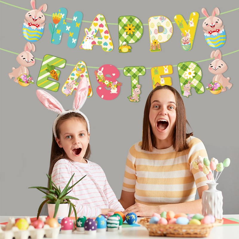 1 PCS Happy Easter Banner,Easter Bunting,Easter Banner,Easter Decorations,Easter Bunting Decorations,Happy