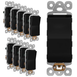 LIDER Balck Minimalist Decorator Switch, Frameless Paddle Light Switch, On/Off Rocker Switch, 3-Way, Residential Grade, 3 Wire 15A 120-277VAC, 10 Pack