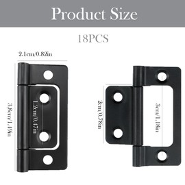 18 Pack Black Flush Hinges for Wood, Heavy Duty Door Hinges with Silent Movement, No Mortise Design for Internal Doors, Cabinets and Furniture