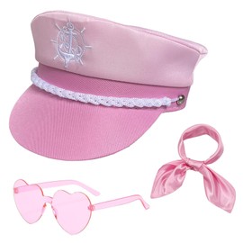 ZPSCXQ 3 Pcs Captain Hat, Captain Hat for Women with Silk Scarves and Sunglasses for Adult Dressing Up Party Sailors Outfit for Sea Yacht Party and Cosplay