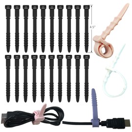 Silicone Zip Ties, Reusable Zip Ties, 20pcs Rubber Cable Ties Straps for Wire Management, Elastic Cable Organizer for Home Office Table Desk. Black 4.5” Cord Ties (20 Pcs Black)