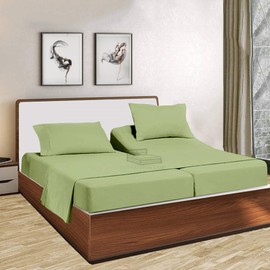 CaliKing Split California King Sheets Set - 5 Pieces Adjustable Bed Sheets - 100% Cotton 600 Thread Count - Sage Solid Split CalKing Size