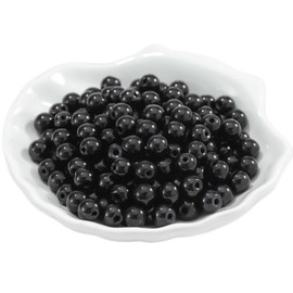 Guoxin 200Pcs Glass Pearl Beads Faux Pearls Round Czech Tiny Satin Luster Spacer Loose Beads Bulk with Holes Handcrafted for DIY Bracelets Jewelry Making Crafts Supplies (10MM, Black)