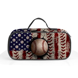 ROVOZAR Baseball Pencil Case, American Flag Baseball Pencil Box for Kids Pen Bag, Large Capacity Sport Pen Pouch with Zipper Compartments for School Office