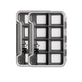Kingfisher Fly Fishing Slim Waterproof Magnetic Compartment Fly Box 8 compartments, Grey Box, 2 Pack