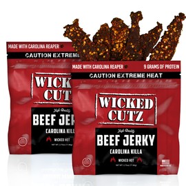 Carolina Killa Super Spicy Beef Jerky | Tender, Flavorful, Easy to Chew Premium Jerky with 27g Protein Per Bag, Spicy Snacks, Hot Beef Jerky Made with Carolina Reaper Chili Peppers (2 Bags)