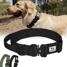 Canisalfa Adjustable Tactical Dog Collar for Medium Dogs, Nylon Dog Collar with Handle & Quick Release Heavy Duty Metal Buckle, Premium Dogs Collars with GPS & Leash Attachment Options, Black, Medium