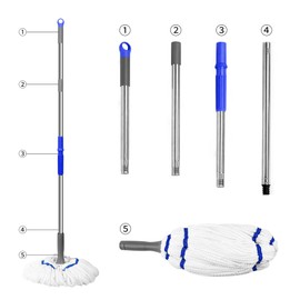 Self Wringing Floor Cleaner with 52.5 Inch Long Handle, Heavy Duty Wet Mop for Hardwood, Tile, Vinyl, Laminate Floors (White)