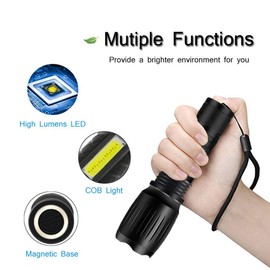 2 Pcs Tactical Flashlight with COB LED Lantern Flash Light Zoom 30000 lumens 6 Modes,Magnetic Base