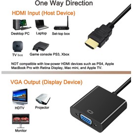 DTECH HDMI to VGA Adapter Cable Male HDMI Input to Female VGA Output Connector for Computer Monitor PC TV 1080P HD Video