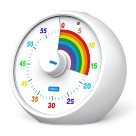 Visual Timer for Kids, 60-Minute Countdown for Classroom Office Kitchen, Desk Timer Kids Time Management Tools with Silent Operation, Pomodoro Timer Rainbow Pattern(White)