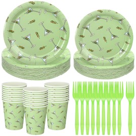 Zhehao 96 Pcs Martini Party Plates Supplies a Tini Bit Older Party Tableware Decorations Disposable Plates Cups Forks for Birthday Wedding Bachelorette Bar Party Favor