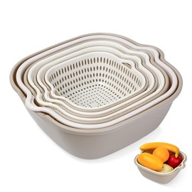8-Piece Multifunctional Kitchen Strainer Set, 2-in-1 Kitchen Strainer, Kitchen Colander, Pasta Strainer, Plastic Double Layer Drain Basket, Rice Washing Bowl with Strainer, Sink Strainer for Fruit,