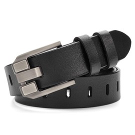 Women's Leather Belt for Dress Jeans Pants Ladies Girls Waist Belt Alloy Buckle (S(25"-32"), B(1.1" width):Black)