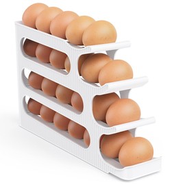 Egg Holder for Fridge, Auto Rolling Egg Dispenser/Organizer/Storage/Container for Refrigerator, Countertop, Kitchen, Space-saving Egg Tray, 4 Tier, 1 PCS