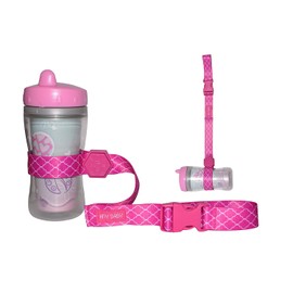 HnyBaby Sippy Cup Strap for Baby Bottle and Toy Strap 2 Pack Sippy Cup Holder with Rubber Grip for Stroller & Highchair (Pink)